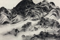 <표현기법I>, 문효진, '인왕제색도', 장지에 먹, 38x51