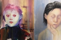 <소재와 기법>, 서민지, '내외', 캔버스에 아크릴, 90x45.5