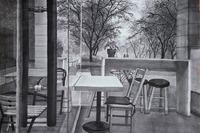 <수묵화 Ⅱ>, 한승희,  '카페', 종이에 수묵, 116.8x91.0